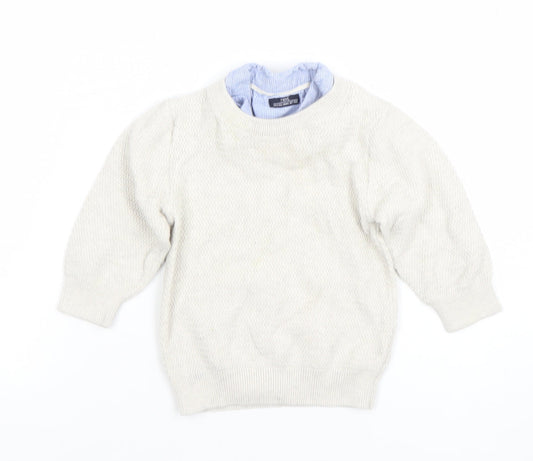 Next Boys Beige Cotton Knit Pullover Jumper 9-12 Months