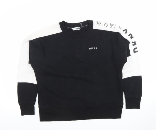 DKNY Sport Womens Black White Logo Crew Neck Sweatshirt Size XS