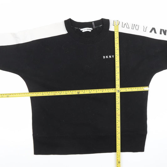 DKNY Sport Womens Black White Logo Crew Neck Sweatshirt Size XS