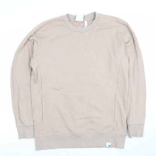 Adidas Men Beige Cotton Sweatshirt M Crew Neck Pullover