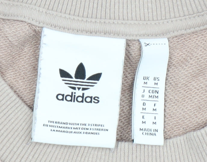 Adidas Men Beige Cotton Sweatshirt M Crew Neck Pullover