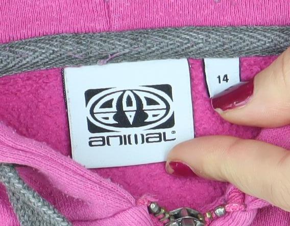 Animal Women's Pink Full Zip Hoodie Size 14 Cotton Blend Casual Sweatshirt