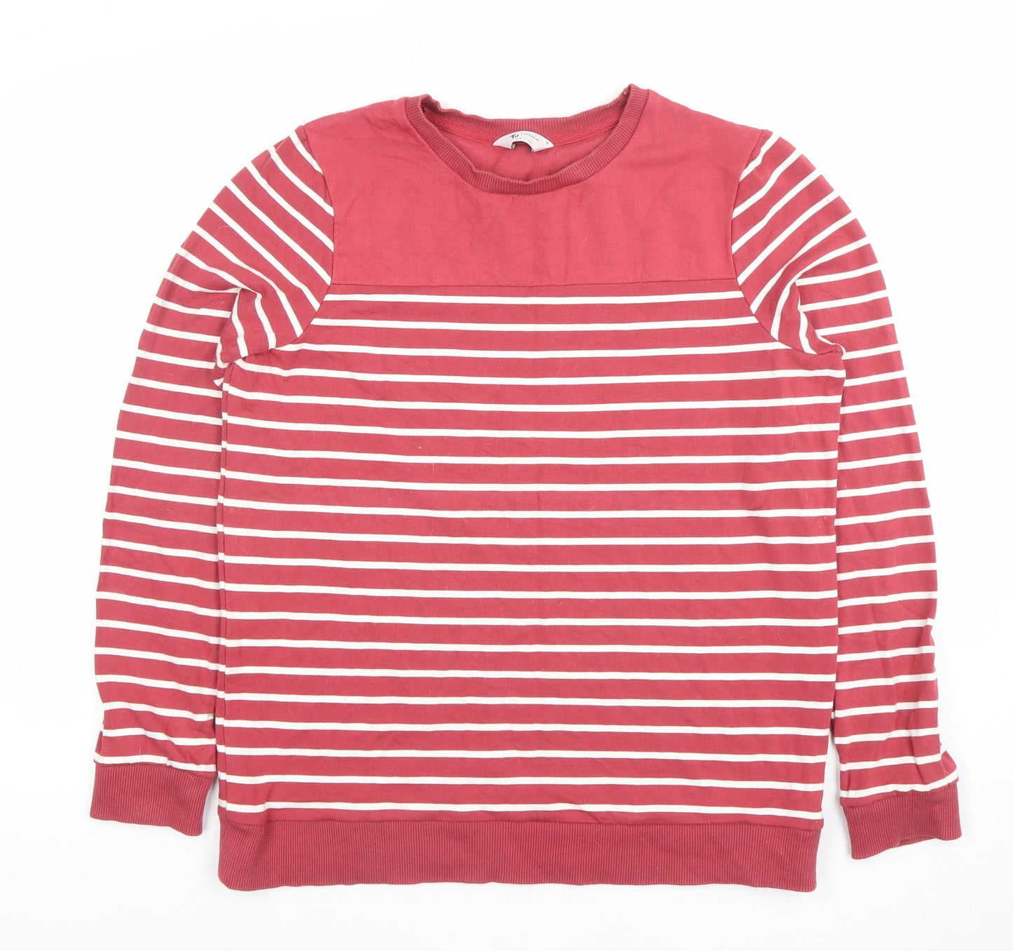 Tu Women Red White Striped Pullover Sweatshirt Size 14 Cotton Blend