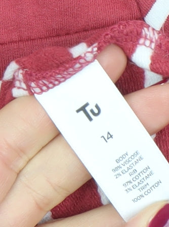 Tu Women Red White Striped Pullover Sweatshirt Size 14 Cotton Blend