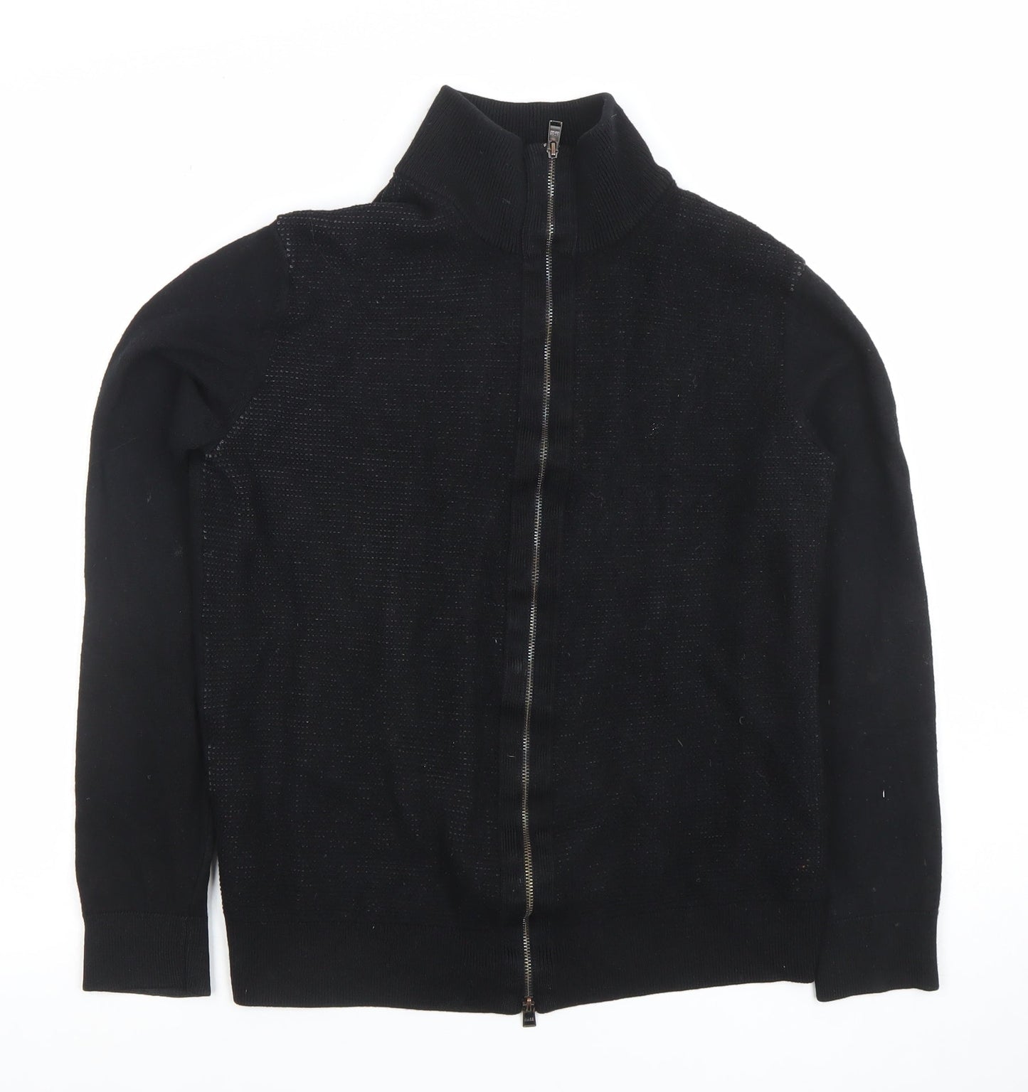 Hugo Boss Men's Black Full Zip High Neck Cotton Knit Jumper M