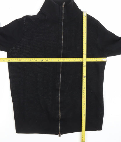 Hugo Boss Men's Black Full Zip High Neck Cotton Knit Jumper M