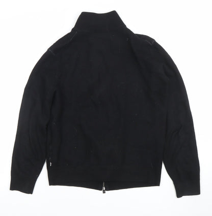 Hugo Boss Men's Black Full Zip High Neck Cotton Knit Jumper M