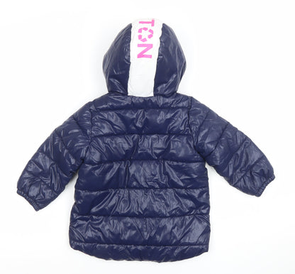 United Colors of Benetton Blue Puffer Jacket 18-24 Months Unisex Hooded Warm Coat