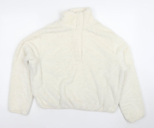 H&M Women’s Ivory Fleece Pullover Sweatshirt Size S Soft Warm Layer
