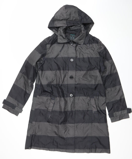 Esmara Women Black Striped Waterproof Hooded Rain Coat Size 18