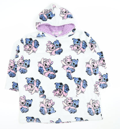 Disney Girls White Stitch Hooded Fleece Hoodie 9-12 Years Pullover