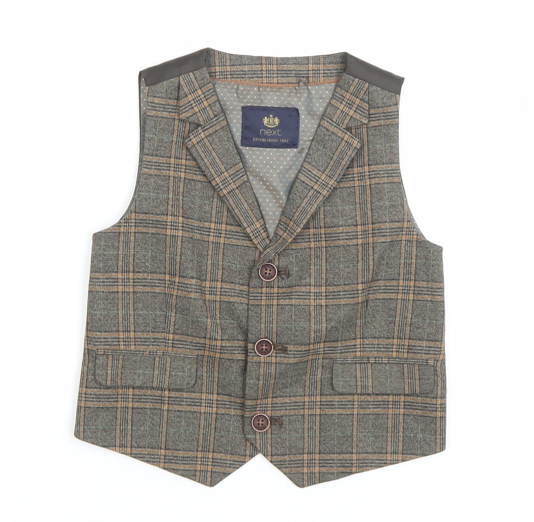 NEXT Unisex Baby Brown Check Waistcoat 18-24 Months Formal Suit Vest