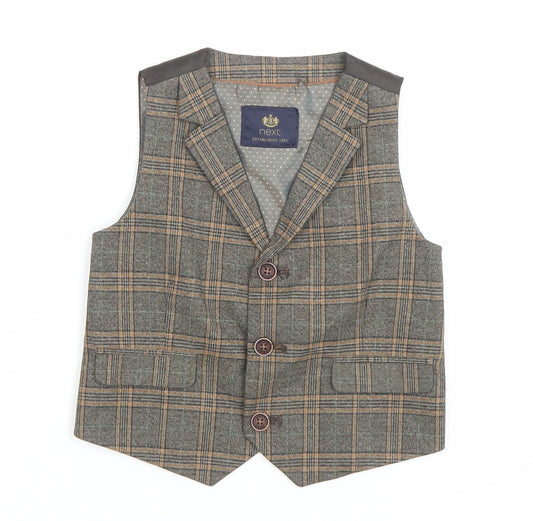 NEXT Unisex Baby Brown Check Waistcoat 18-24 Months Formal Suit Vest