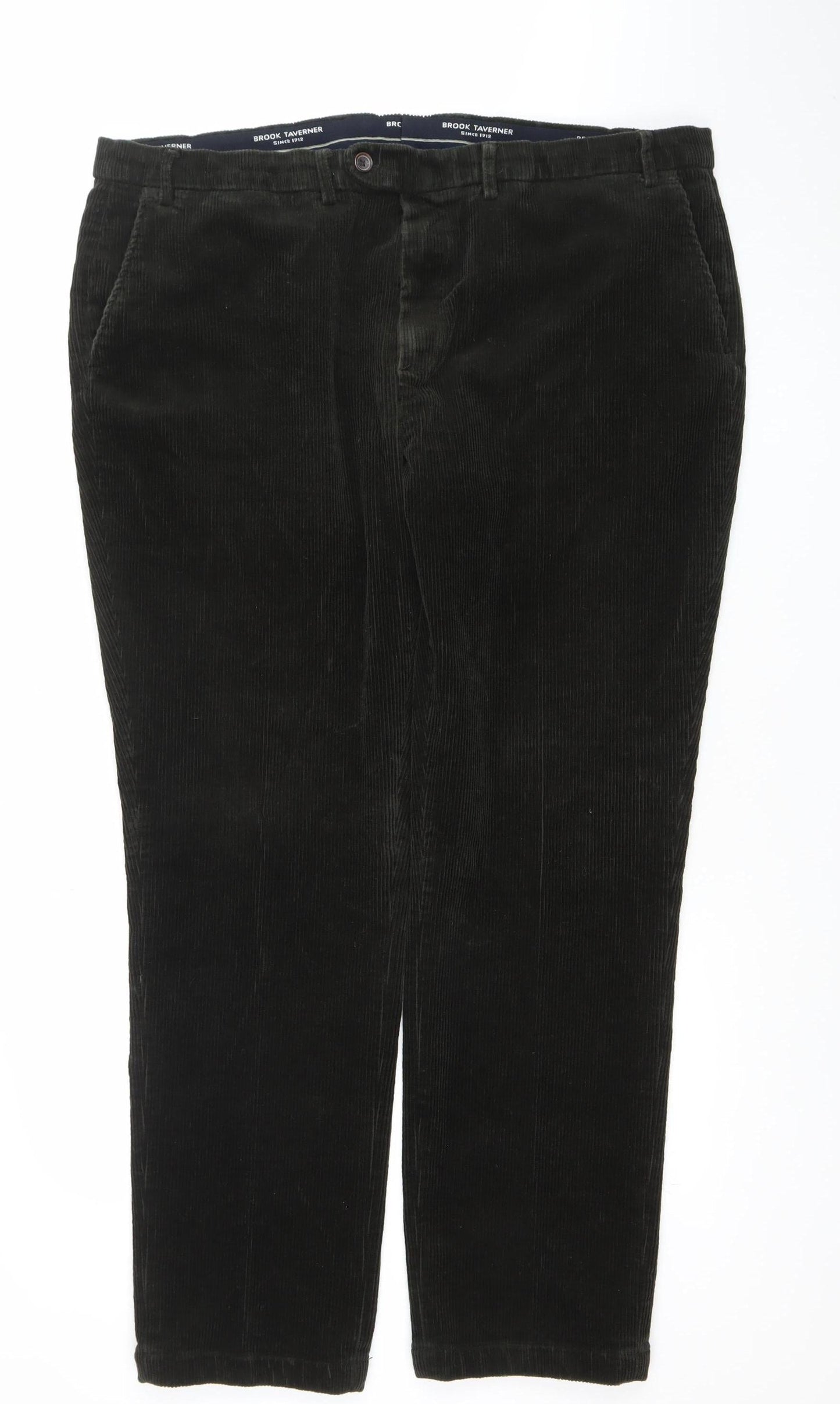Brook Taverner Men's Black Corduroy Regular Fit Trousers Size 46L
