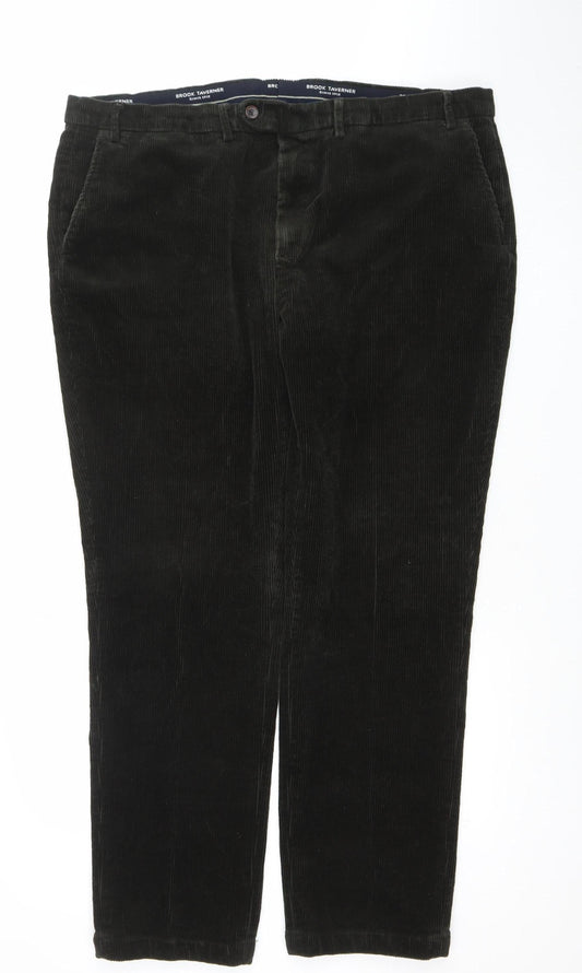 Brook Taverner Men's Black Corduroy Regular Fit Trousers Size 46L