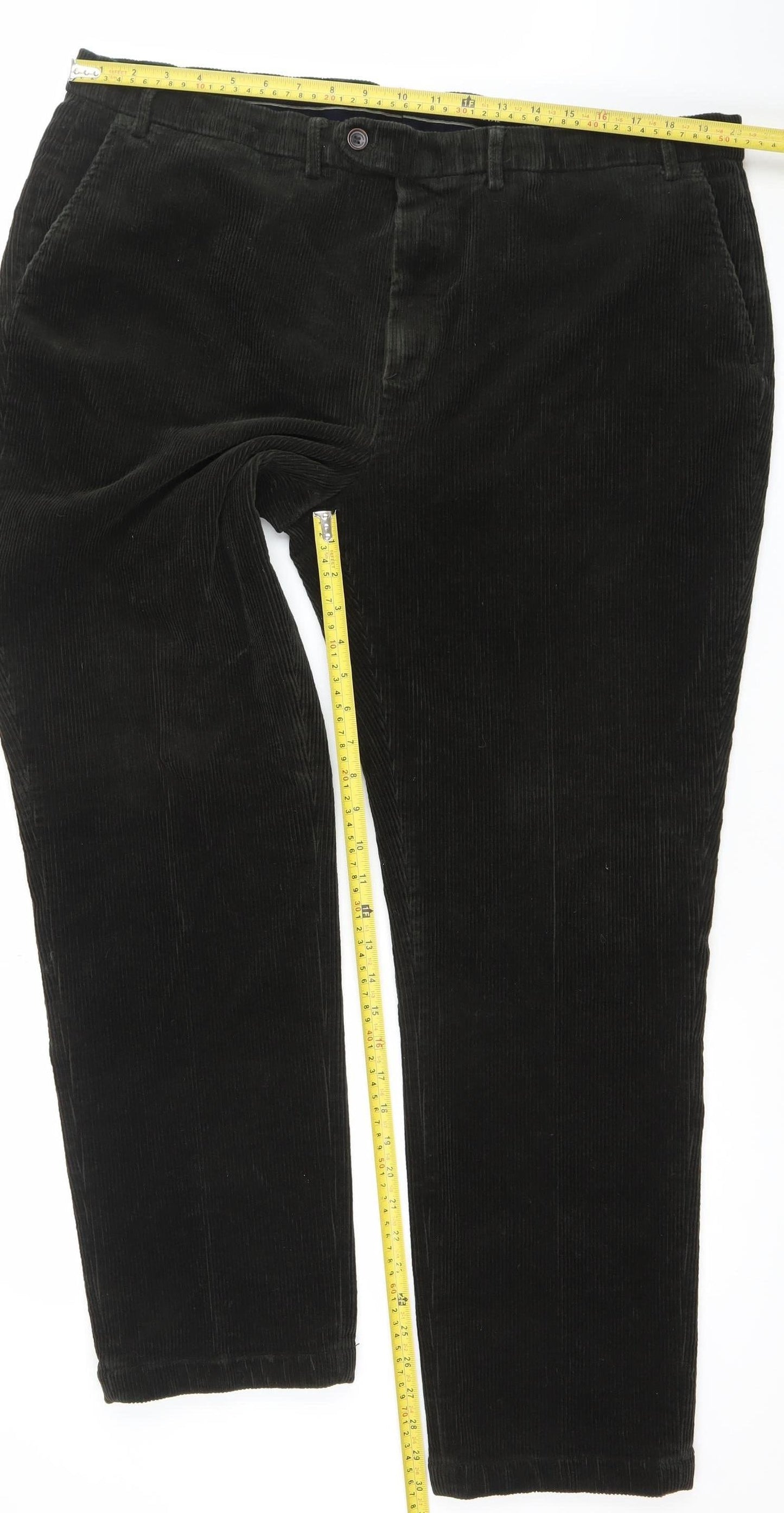 Brook Taverner Men's Black Corduroy Regular Fit Trousers Size 46L