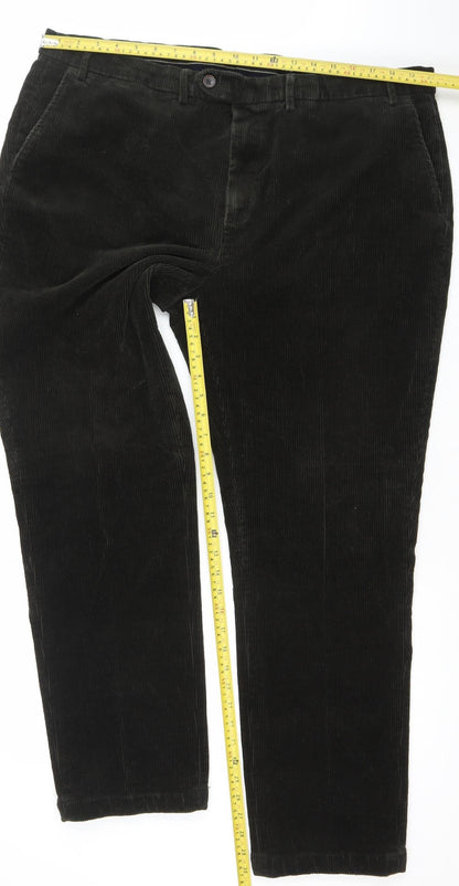 Brook Taverner Men's Black Corduroy Regular Fit Trousers Size 46L
