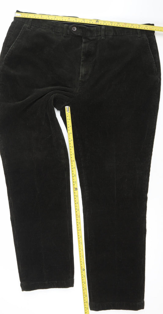 Brook Taverner Men's Black Corduroy Regular Fit Trousers Size 46L