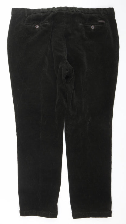 Brook Taverner Men's Black Corduroy Regular Fit Trousers Size 46L