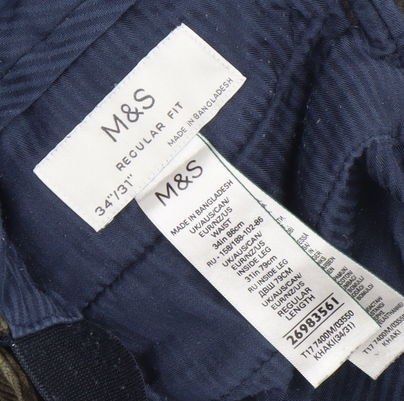 Marks and Spencer Men’s Brown Corduroy Chino Trousers 34W 31L Regular Fit