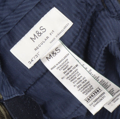 Marks and Spencer Men’s Brown Corduroy Chino Trousers 34W 31L Regular Fit
