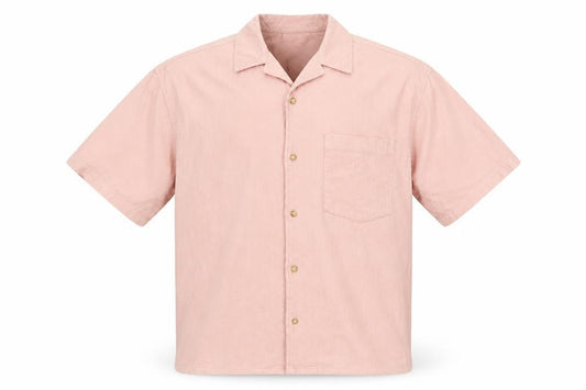 Front view of ASOS DESIGN Men's Pink Corduroy Short Sleeve Button-Up Shirt M