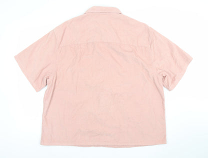 ASOS DESIGN Men's Pink Corduroy Short Sleeve Button-Up Shirt M
