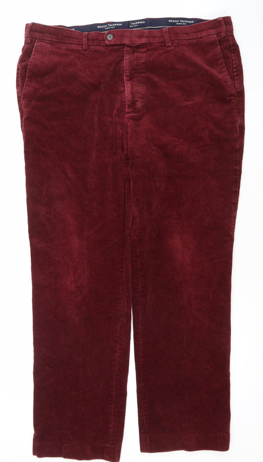 Brook Taverner Men's Burgundy Corduroy Chino Trousers Size 34 Regular