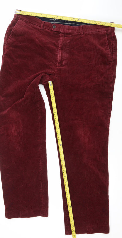 Brook Taverner Men's Burgundy Corduroy Chino Trousers Size 34 Regular
