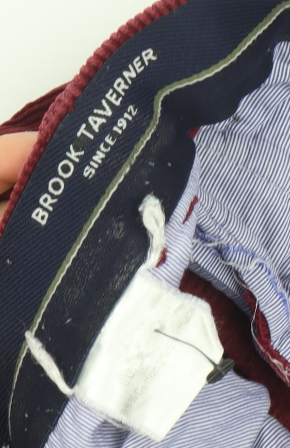 Brook Taverner Men's Burgundy Corduroy Chino Trousers Size 34 Regular