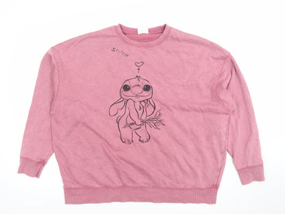Primark Disney Stitch Pink Women's Sweatshirt M Pullover Casual