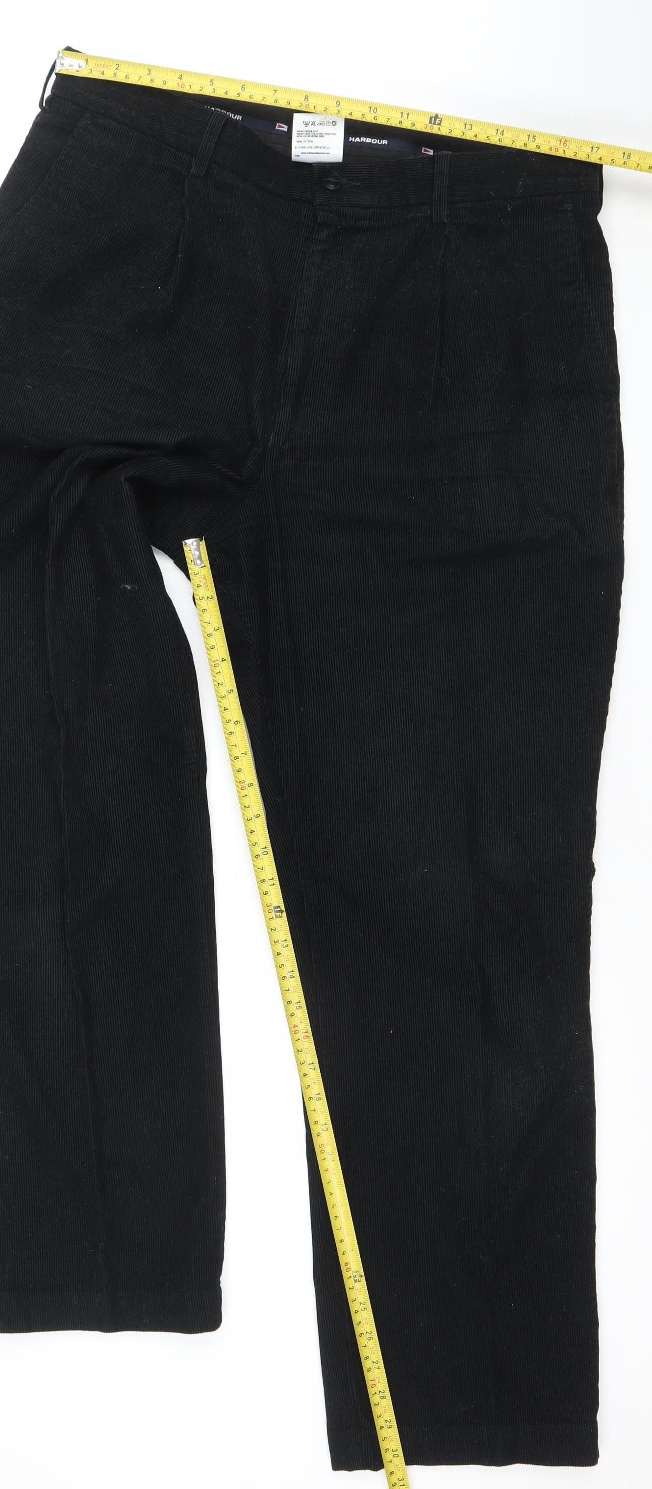 Marks and Spencer Men's Black Corduroy Trousers 38W 31L Regular Fit