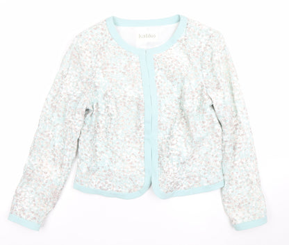 Kaliko Women's Blue Patterned Lined Long Sleeve Blazer UK 14