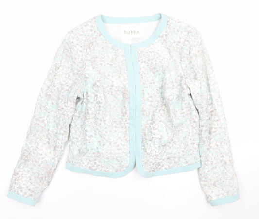 Kaliko Women's Blue Patterned Lined Long Sleeve Blazer UK 14