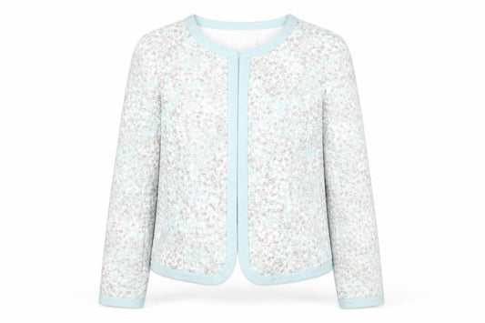 Front view of Kaliko Women's Blue Patterned Lined Long Sleeve Blazer UK 14