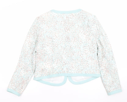 Kaliko Women's Blue Patterned Lined Long Sleeve Blazer UK 14