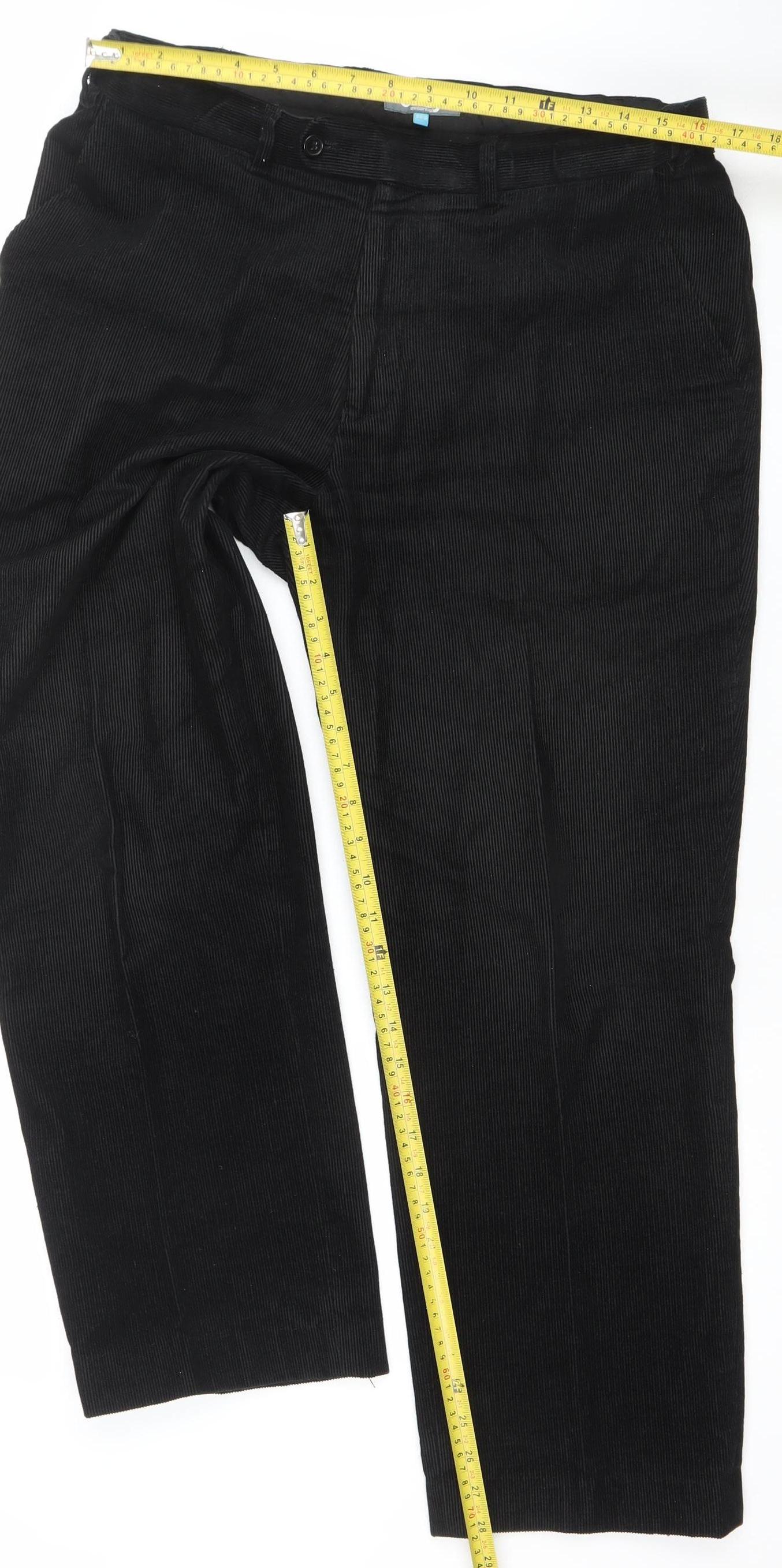 Easy Essential Men's Black Corduroy Trousers Size 36 Short 100% Cotton
