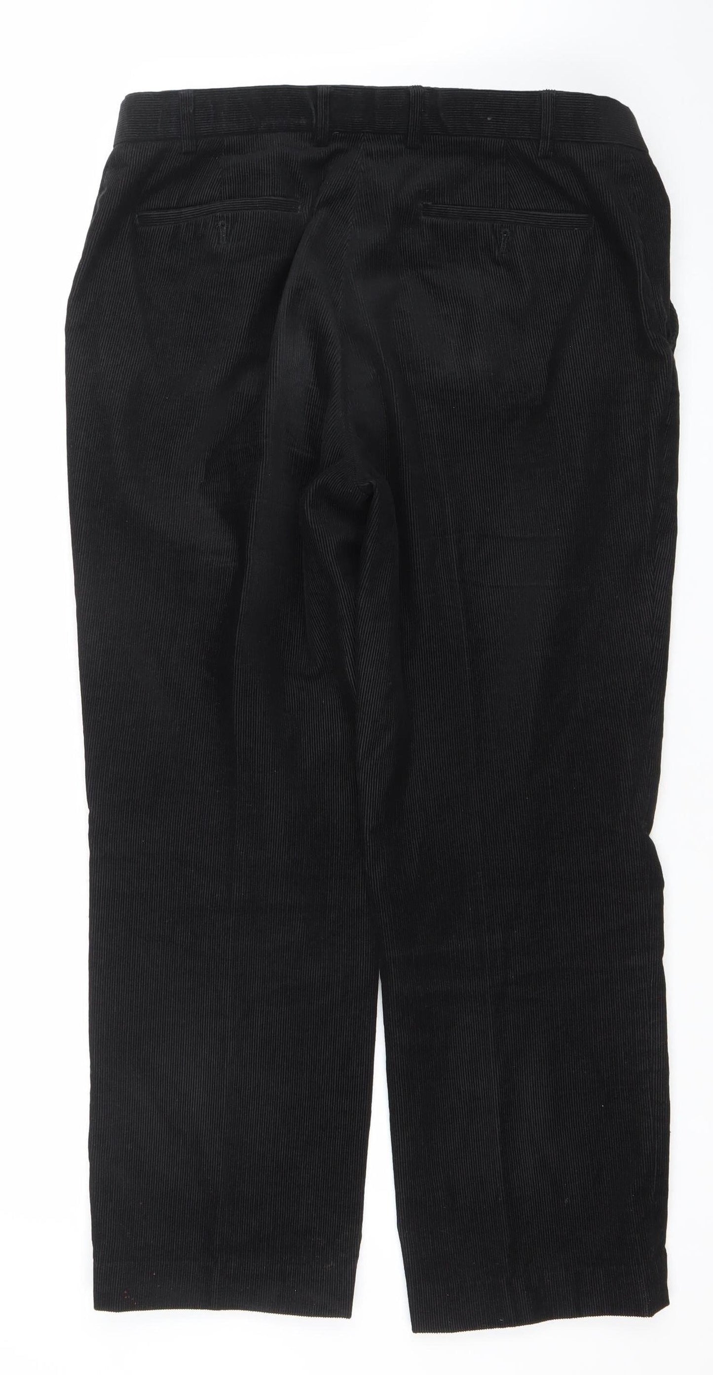 Easy Essential Men's Black Corduroy Trousers Size 36 Short 100% Cotton