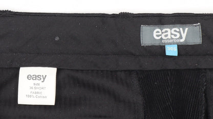 Easy Essential Men's Black Corduroy Trousers Size 36 Short 100% Cotton