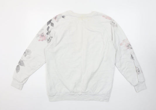 Hollister Women White Floral Crew Neck Pullover Sweatshirt S