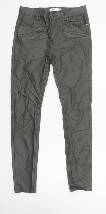b.young Women's Green Faux Leather Skinny Jegging Trousers Size 30