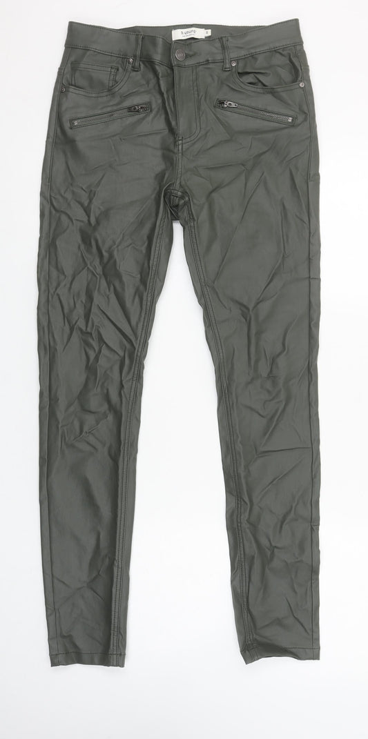 b.young Women's Green Faux Leather Skinny Jegging Trousers Size 30