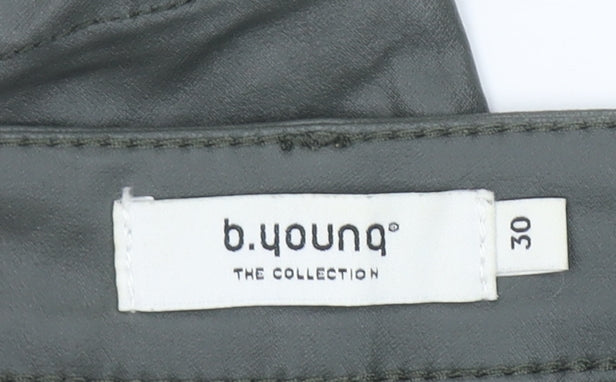 b.young Women's Green Faux Leather Skinny Jegging Trousers Size 30