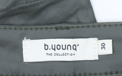 b.young Women's Green Faux Leather Skinny Jegging Trousers Size 30