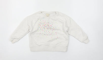 Zara Girls White Beaded Pullover Sweatshirt 5 Years Long Sleeve