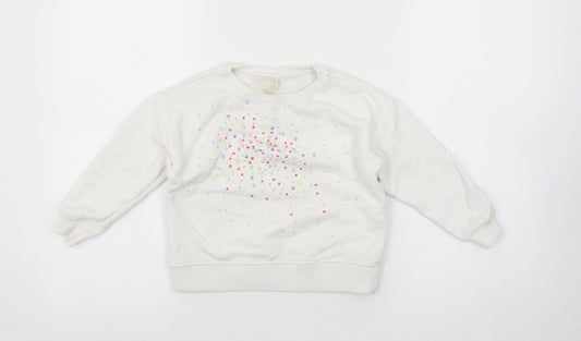 Zara Girls White Beaded Pullover Sweatshirt 5 Years Long Sleeve