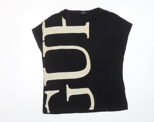Guess Womens Black Logo Print Viscose Stretch T-Shirt Size L UK 12