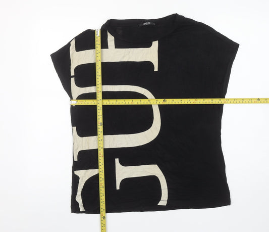 Guess Womens Black Logo Print Viscose Stretch T-Shirt Size L UK 12