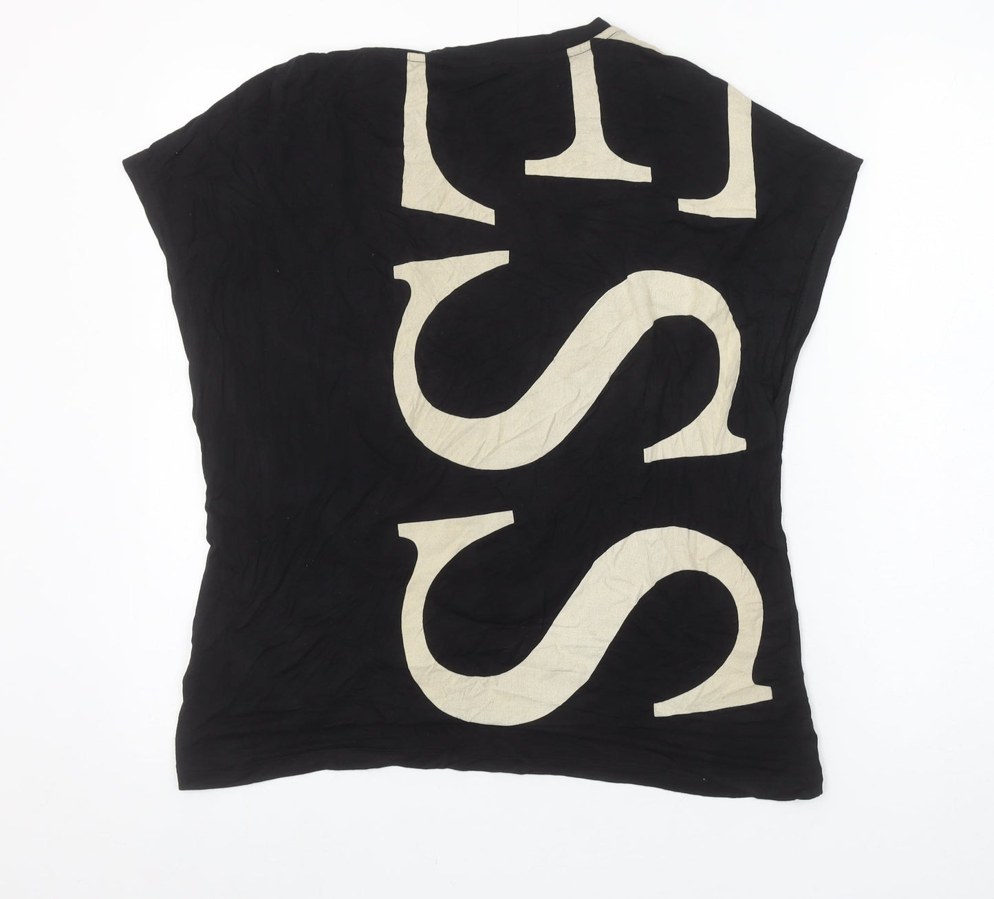 Guess Womens Black Logo Print Viscose Stretch T-Shirt Size L UK 12