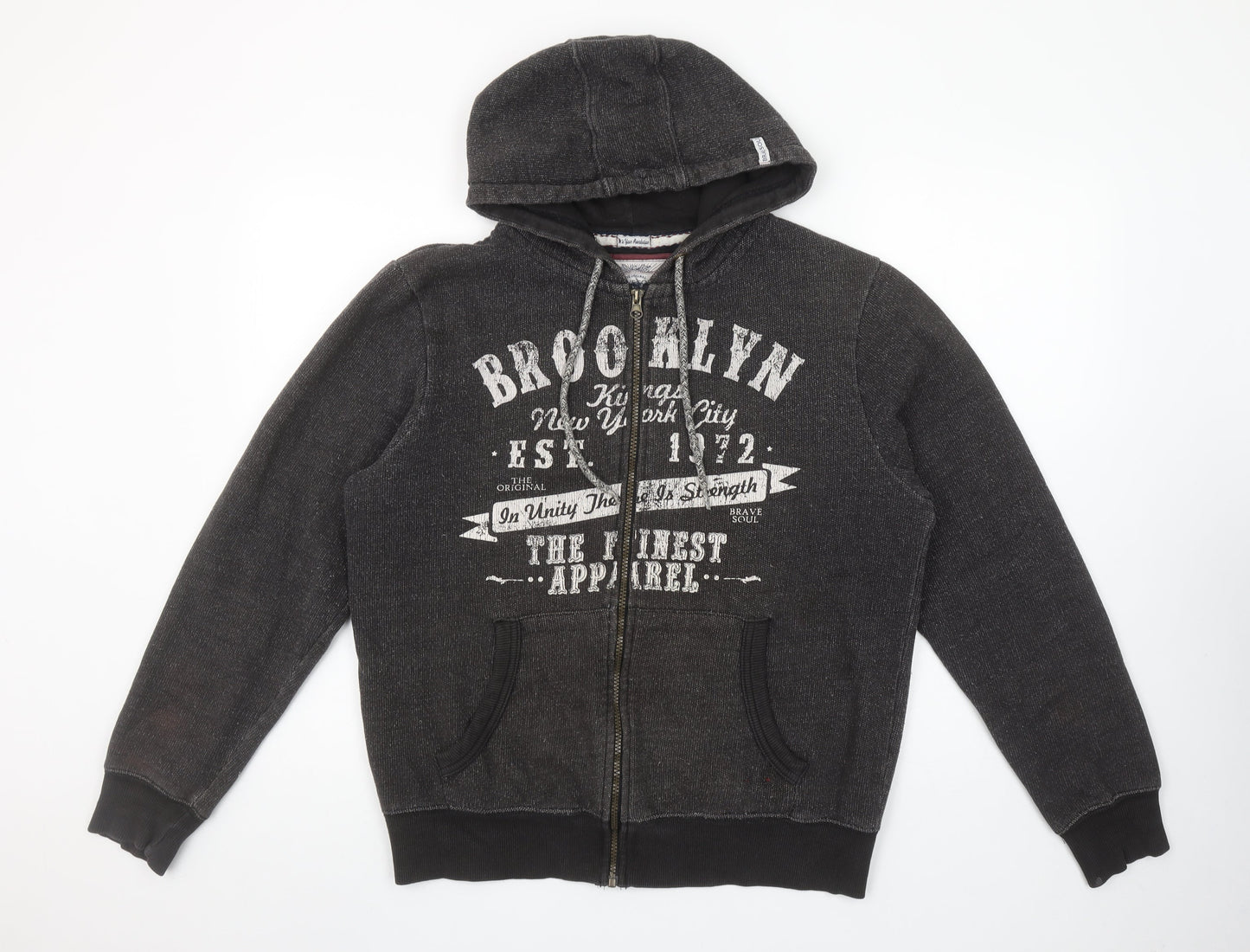 Mens UK Size M Brave Soul Black Full Zip Hoodie